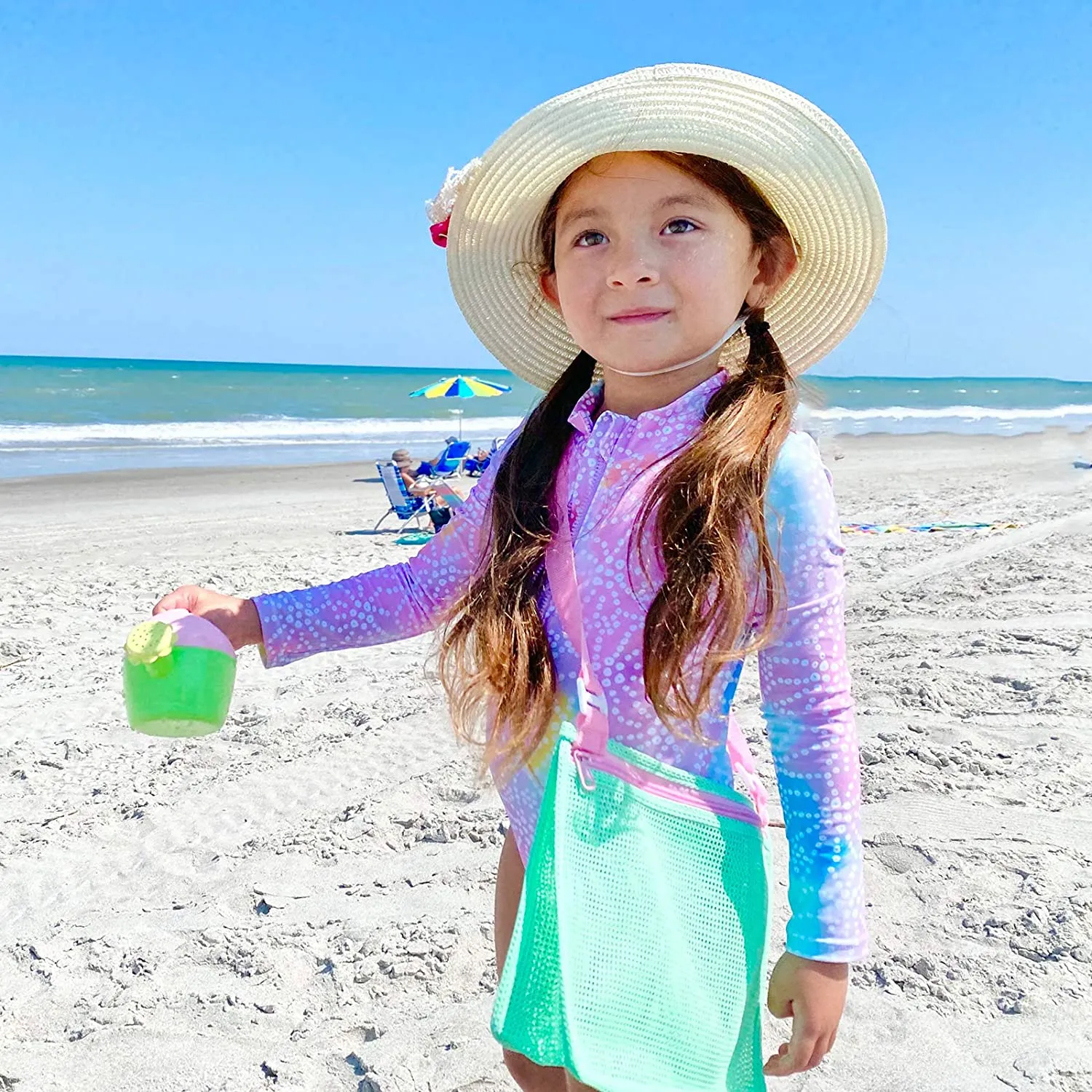 2 Pack Kids Shell Collecting Beach Toy Mesh Beach Bag-Blue