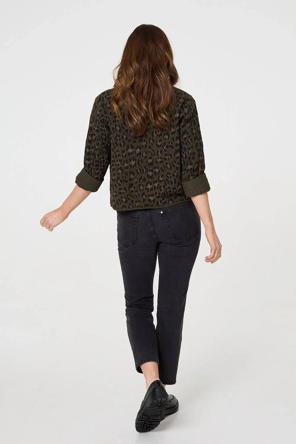 Animal Print 3/4 Sleeve Tie Front Cardigan