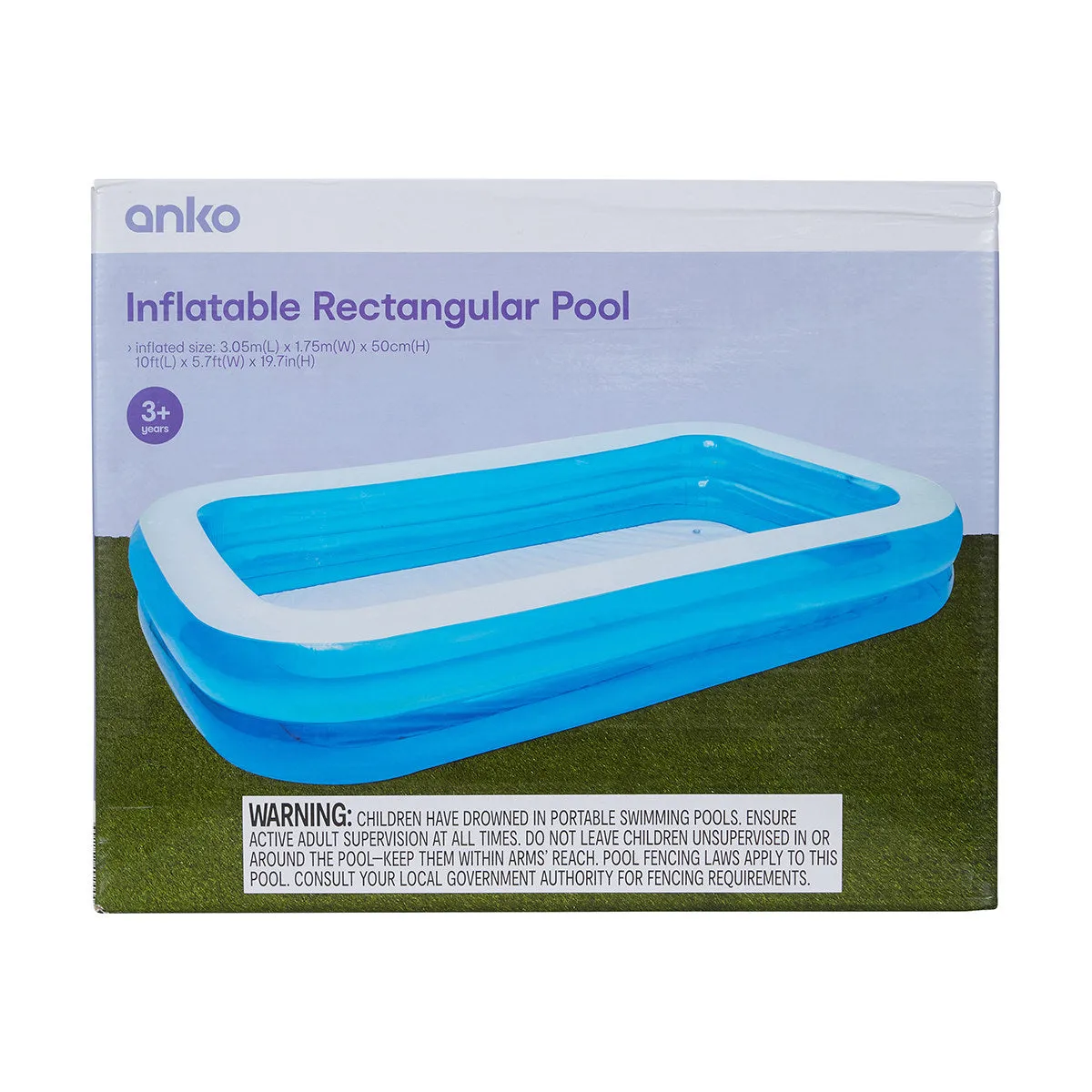 Anko Inflatable Rectangular Pool - Blue