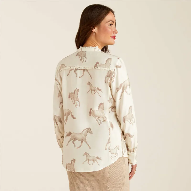 Ariat Ladies Clarion Long Sleeved Blouse Sepia Horse Print