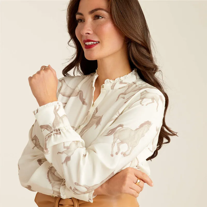 Ariat Ladies Clarion Long Sleeved Blouse Sepia Horse Print