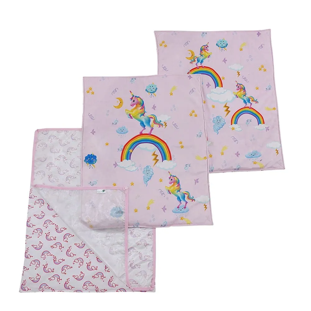 Baby Moo Unicorn 3 Velvet And 1 Waterproof Diaper Changing Sheet Set - Pink