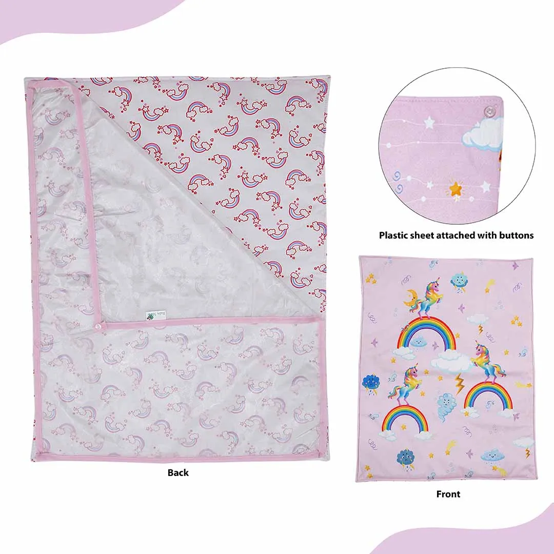 Baby Moo Unicorn 3 Velvet And 1 Waterproof Diaper Changing Sheet Set - Pink