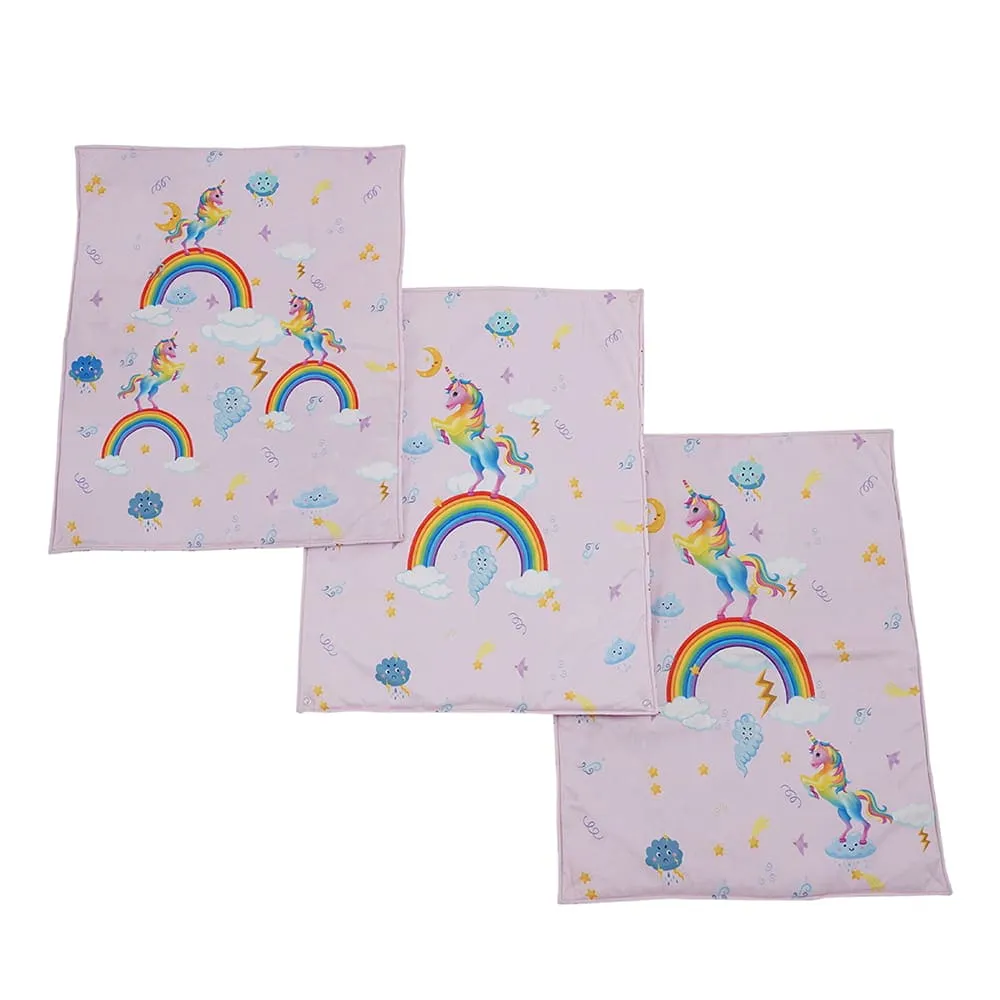 Baby Moo Unicorn 3 Velvet And 1 Waterproof Diaper Changing Sheet Set - Pink