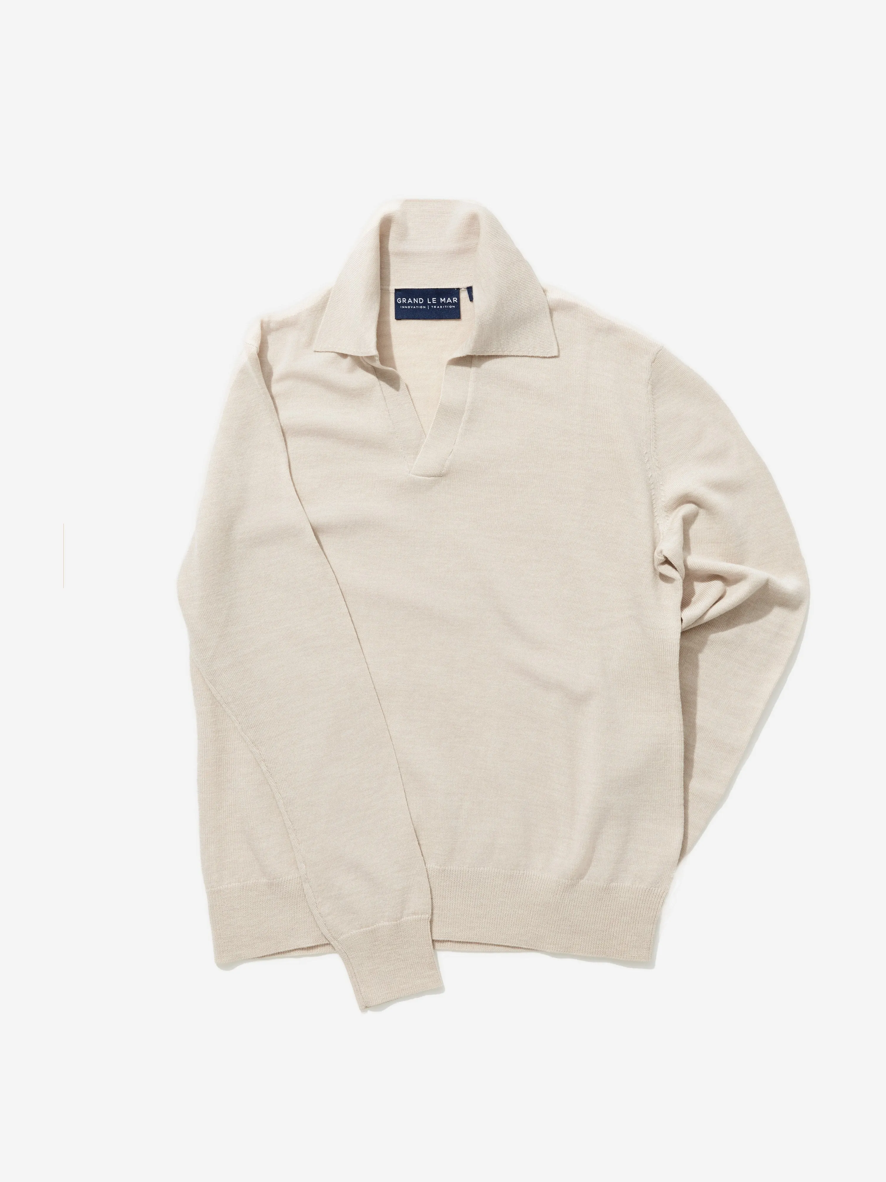 Beige Merino Wool Polo