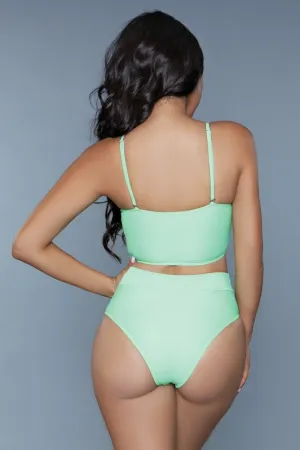 BeWicked 2 piece hi waist1986 Chanity Swimsuit Neon Green