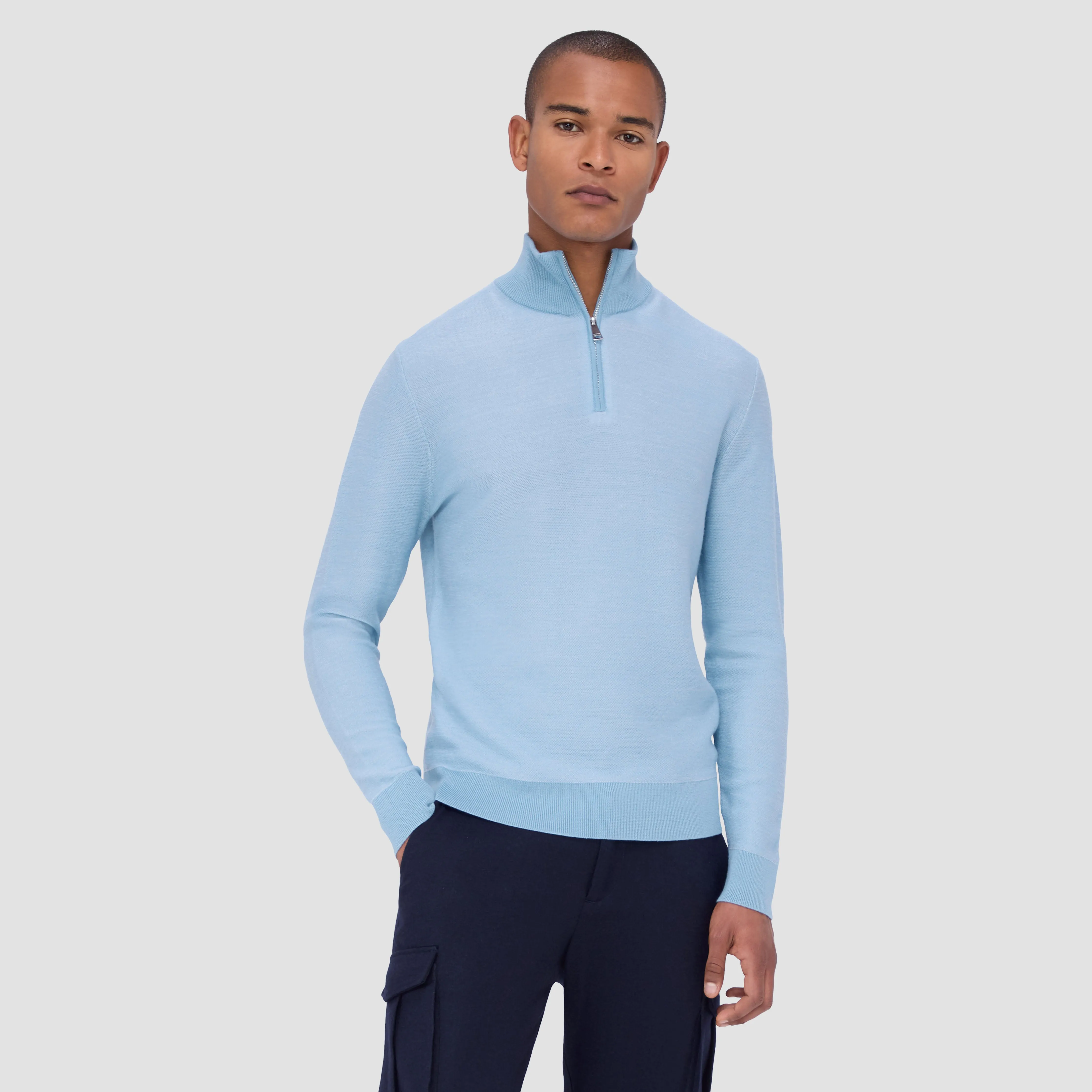 Bird's Eye Jacquard Quarter-Zip Mock Neck Sweater