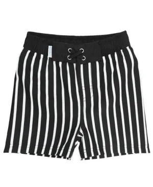 Black and White Stripe Boys Swim Trunks