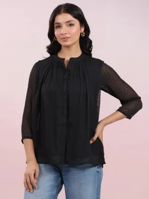 Black Dobby Chiffon Self Design Top - By Janasya