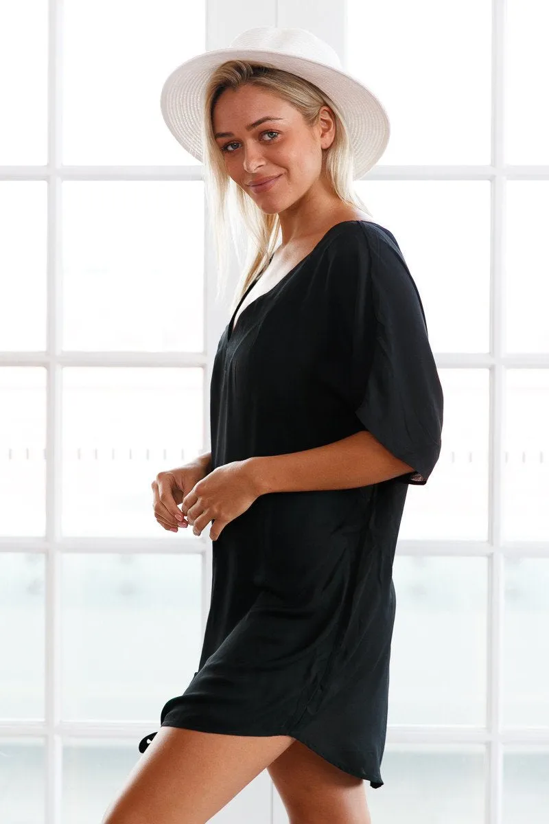 Black Half Sleeves Beach Top