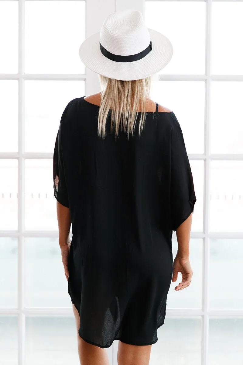 Black Half Sleeves Beach Top