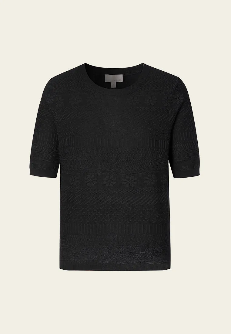 Black Knit Short Sleeves Crew Neck Top