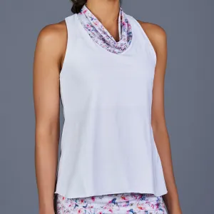 Boho Luxe Cowl-neck Racerback Top (White)