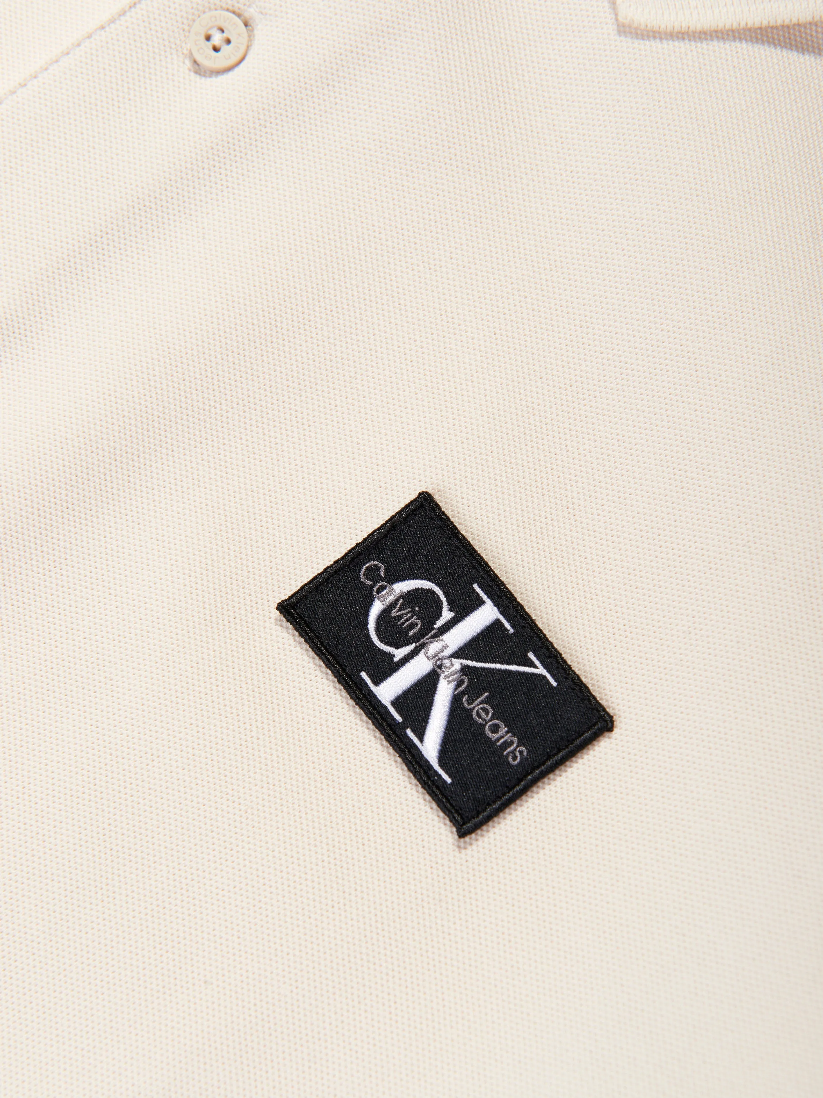 Calvin Klein Boys Pique Badge Polo Shirt in Beige