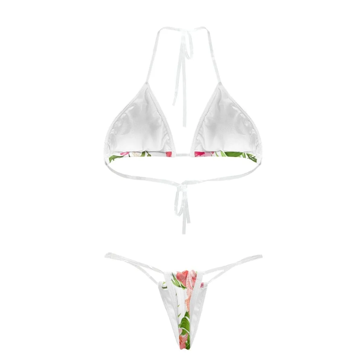 Custom Face Tropical Flowers Transparent String Bikini Set Personalized Women's Two Piece Sexy Summer Bathing Suit