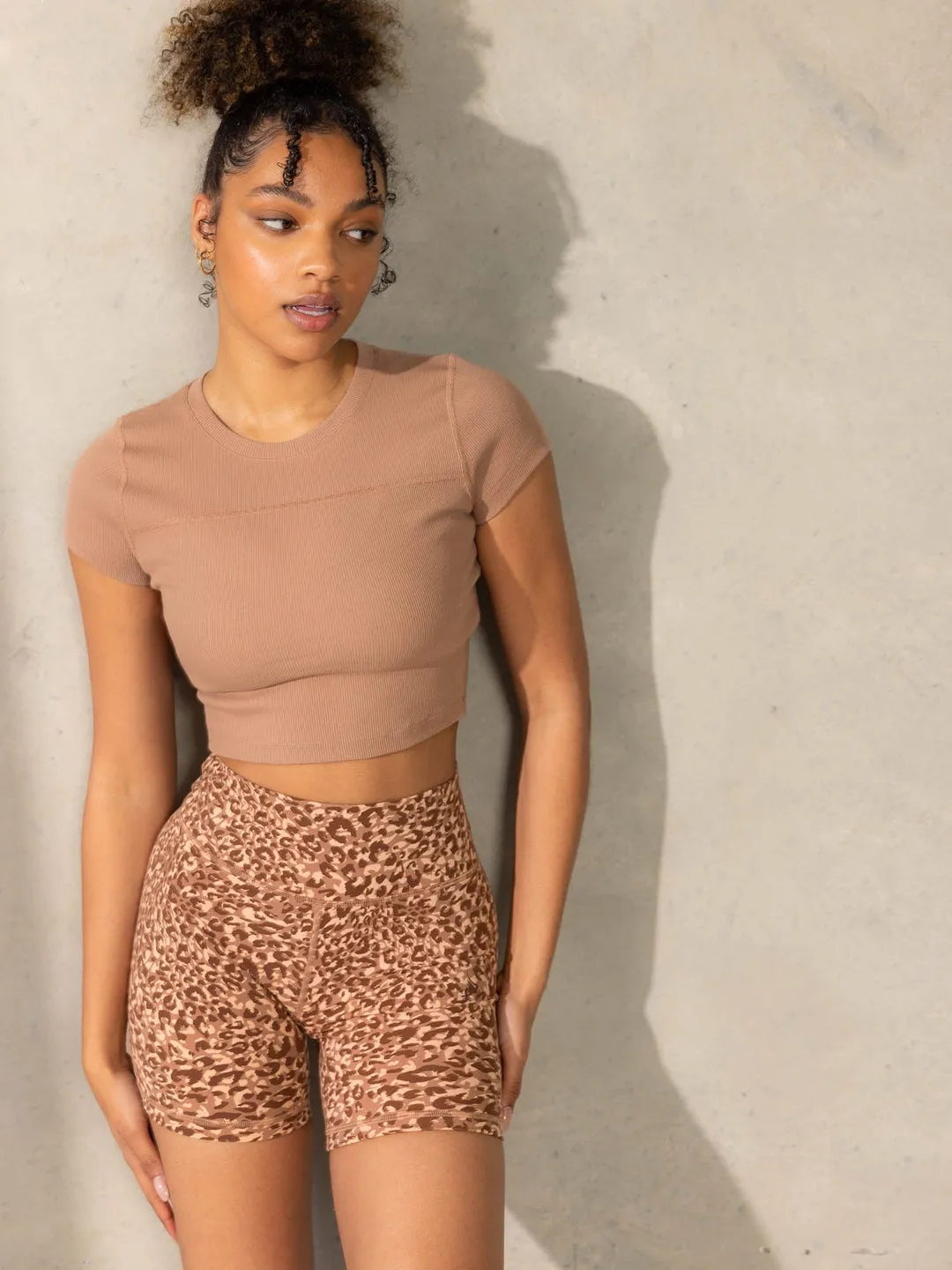 Empower High Waisted Shorts | Mocha Leopard