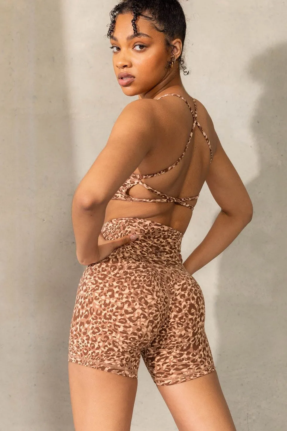 Empower High Waisted Shorts | Mocha Leopard