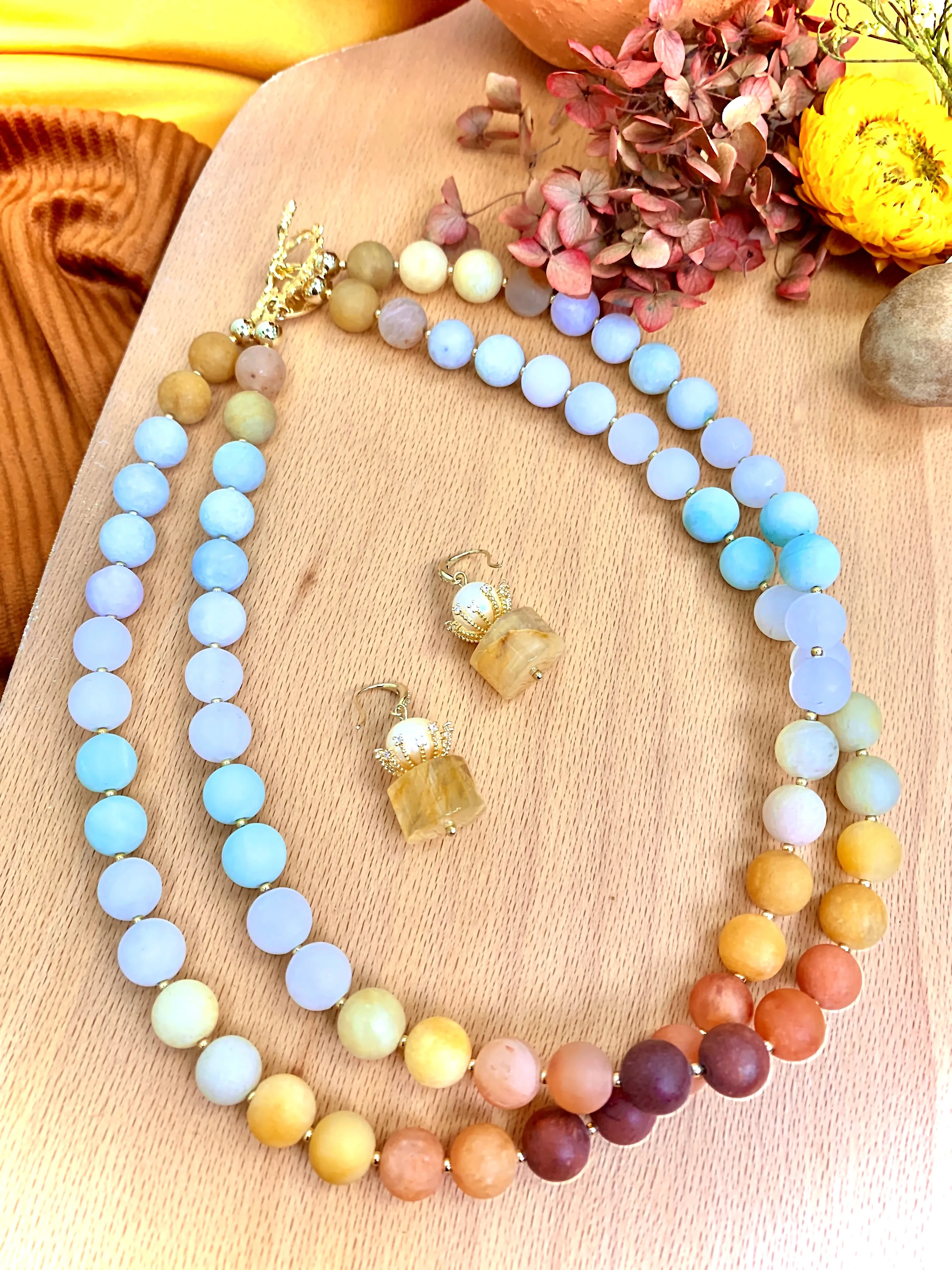 Gradient Brown Jade Double Layers Necklace HN018