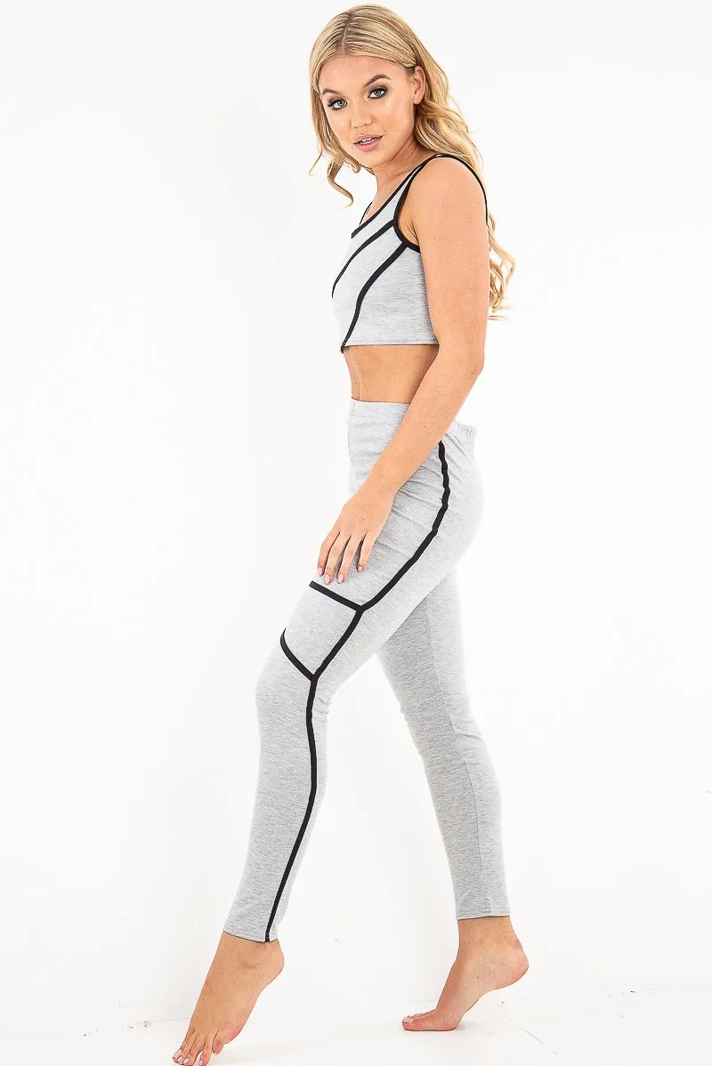 Grey Black Crop Top Leggings Activewear Co-Ord - Kaelin