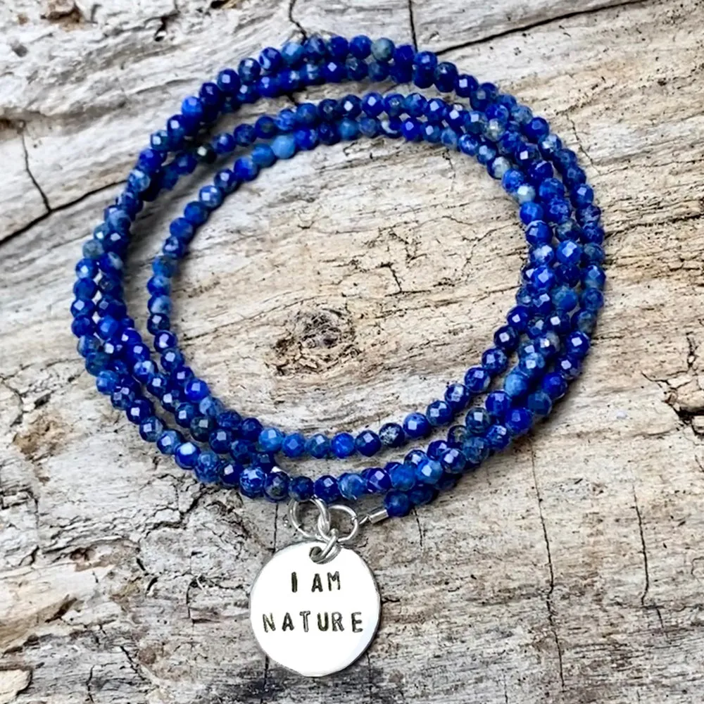 I am Nature Affirmation Wrap Bracelet with Lapis Lazuli to Help You Evolve