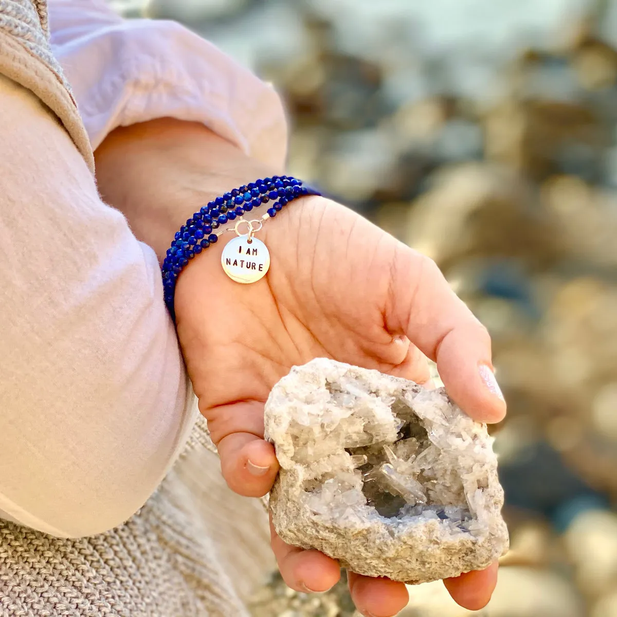 I am Nature Affirmation Wrap Bracelet with Lapis Lazuli to Help You Evolve