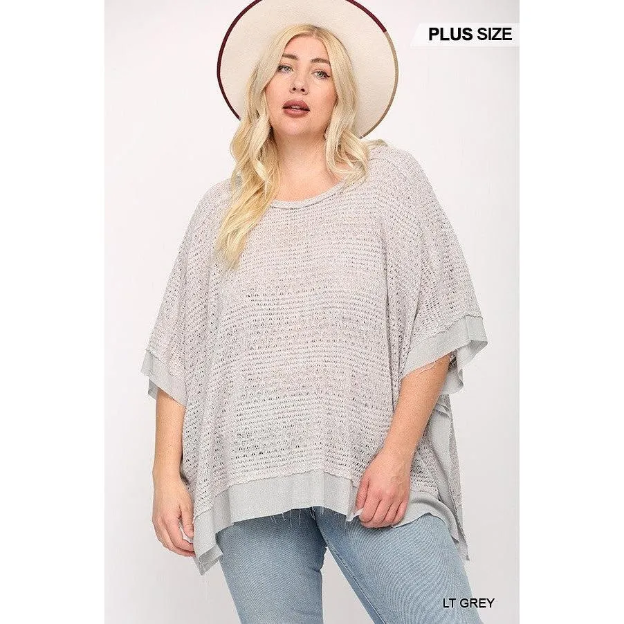 Light Knit And Woven Mixed Boxy Top With Poncho Sleeve