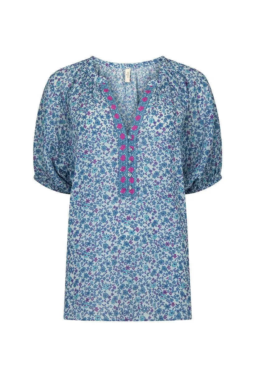 Love Jetty Short Sleeve Blouse - Blue Nirvana