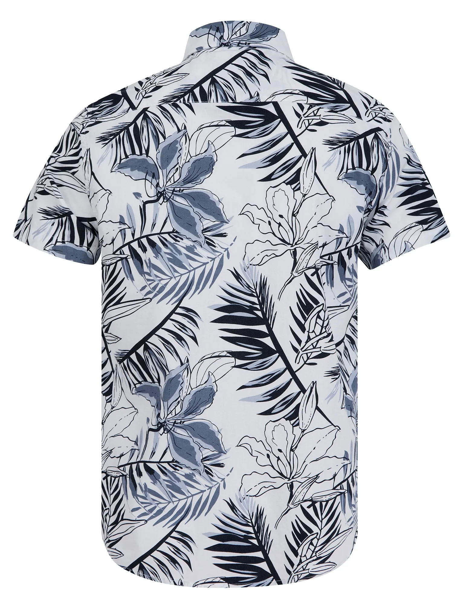 Mahana Tropical Print Short Sleeve Cotton Poplin Hawaiian Shirt in Optic White - Tokyo Laundry