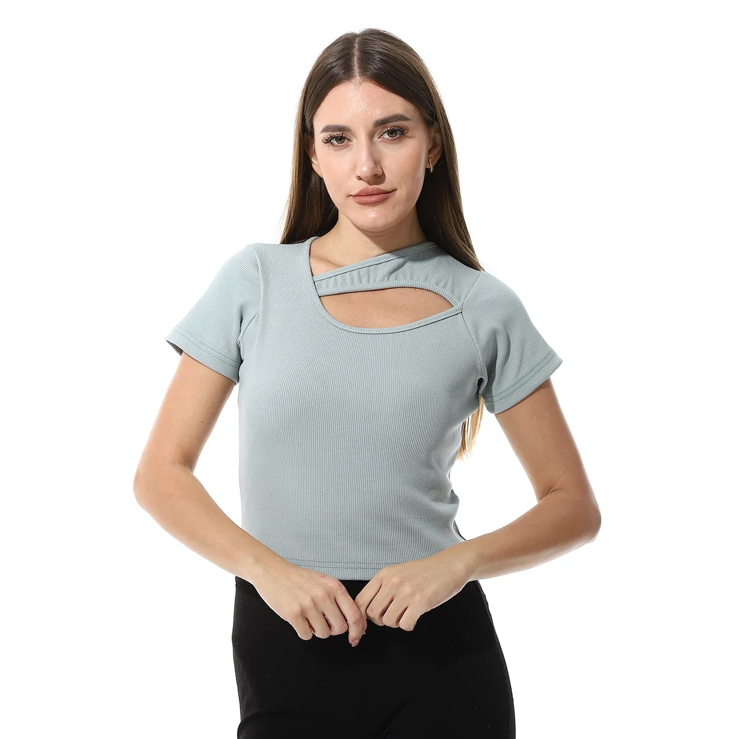 Multicolor Short Sleeves Top With Ribbed