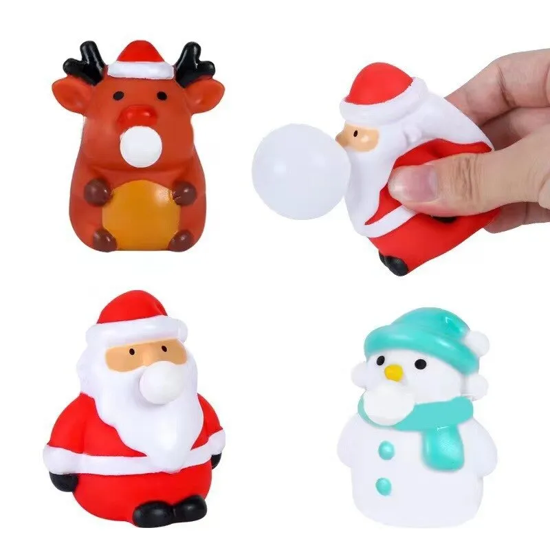 New Christmas Squeeze Toys Extrusion Blowing Bubble Pinch Toy Kids Stress Relief Fidget Toy Santa Claus Elk Snowman Pinching Toy