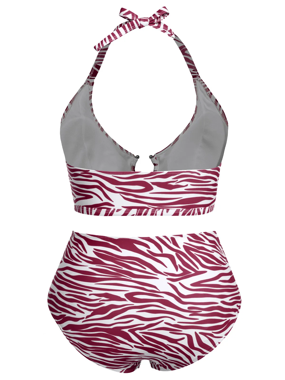 [Plus Size] 1940s Zebra Print Cutout Halter Swimsuit