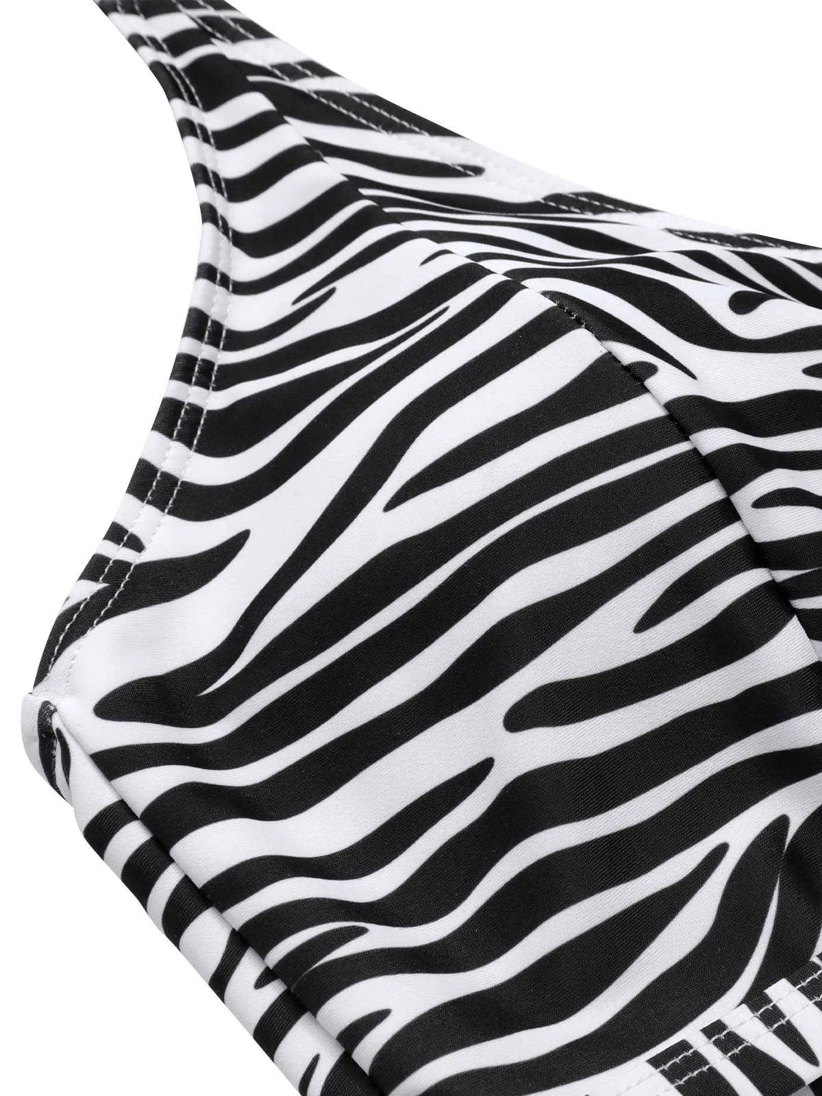 [Plus Size] 1940s Zebra Print Cutout Halter Swimsuit