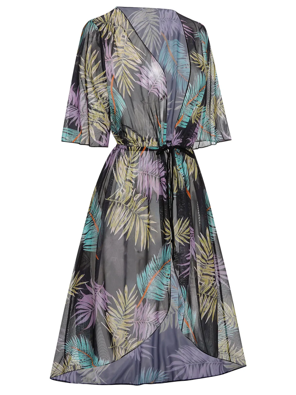 [Plus Size] Multicolor 1960s Tropical Botanical Tie Cover-Up