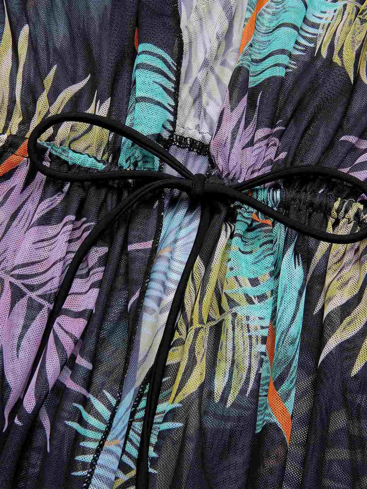 [Plus Size] Multicolor 1960s Tropical Botanical Tie Cover-Up