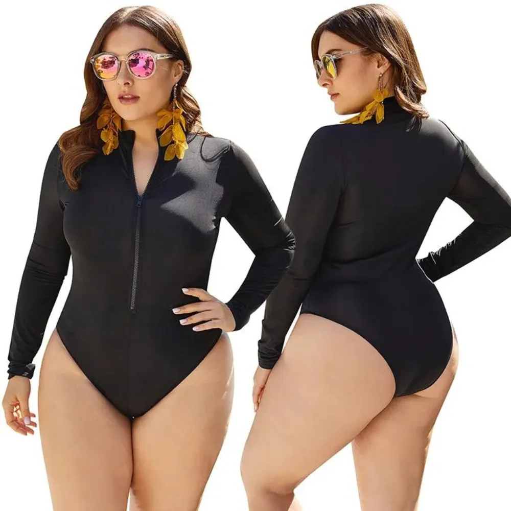 Plus Size Swimwear Long Sleeve Sexy One Piece Swimsuit