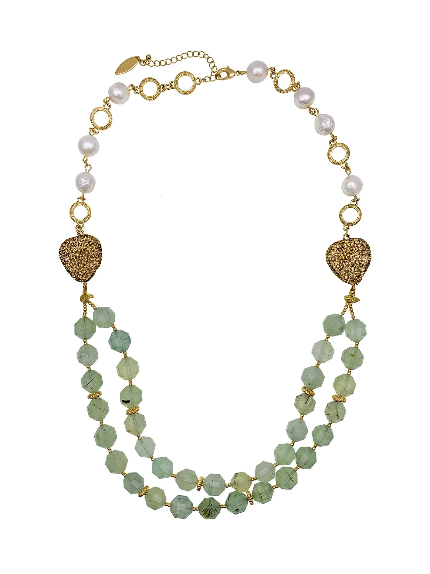 Prehnite with Freshwater Pearls Double Strands Necklace EN002