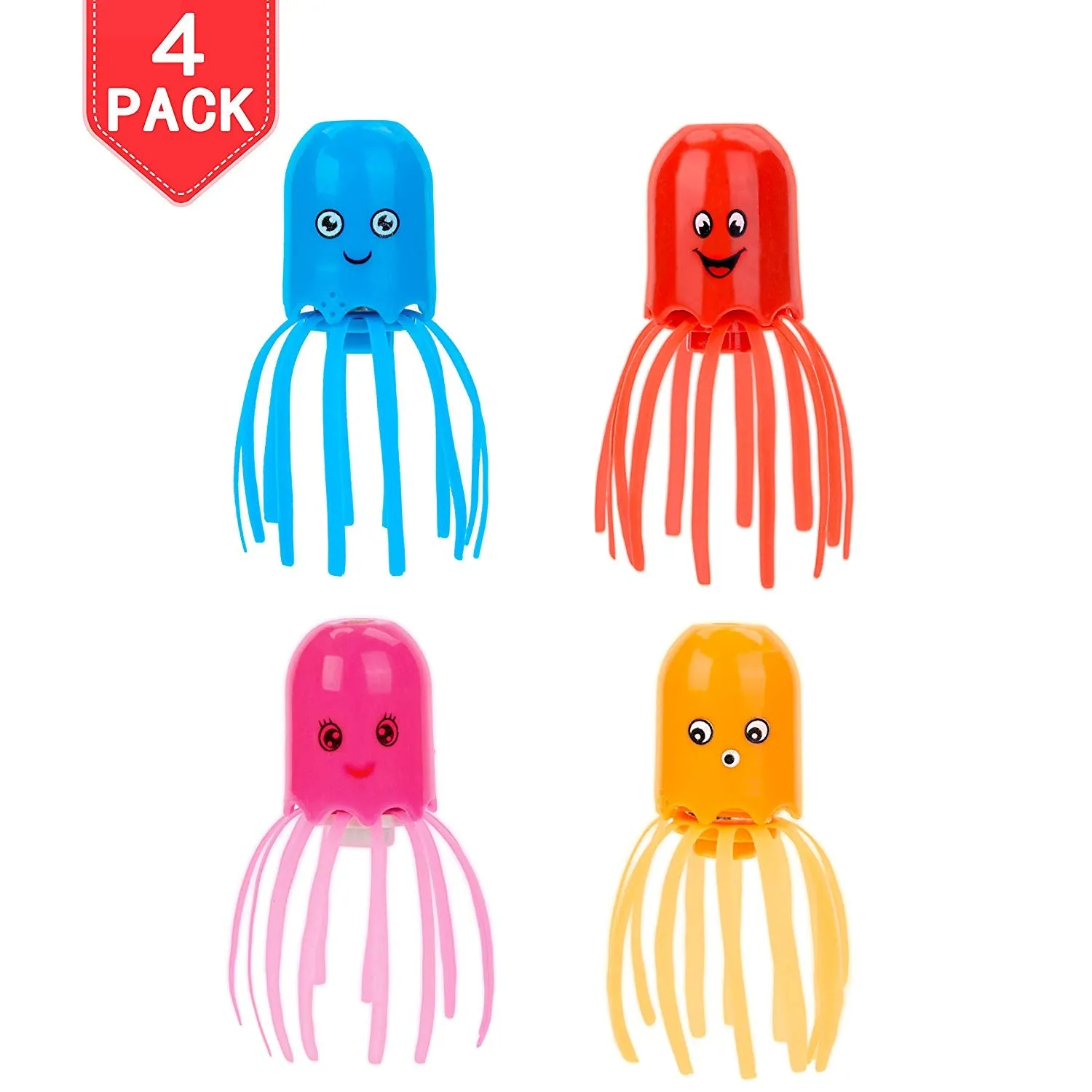 PROLOSO 4 Pack Jellyfish Hydrodynamic Float Rotating Bath Toys Early Learning