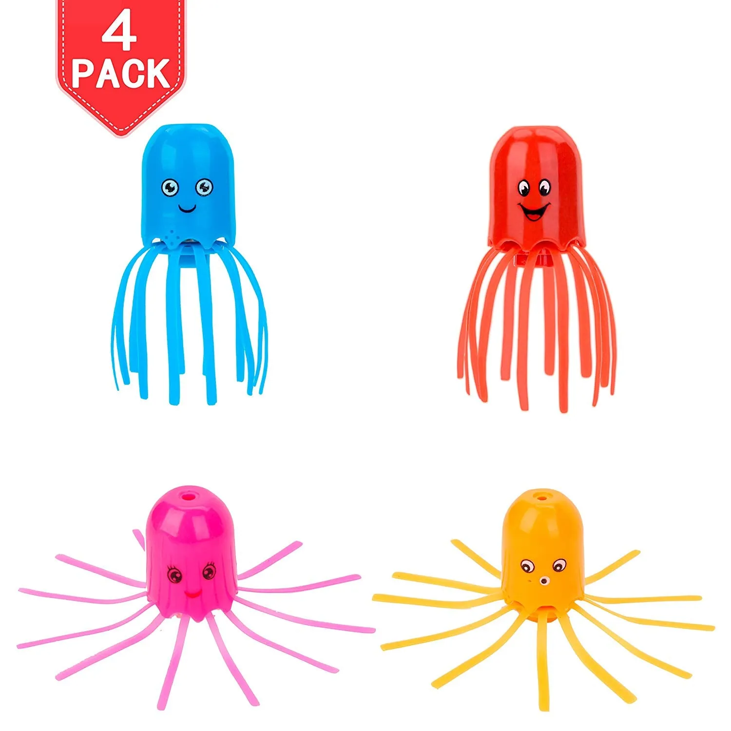 PROLOSO 4 Pack Jellyfish Hydrodynamic Float Rotating Bath Toys Early Learning