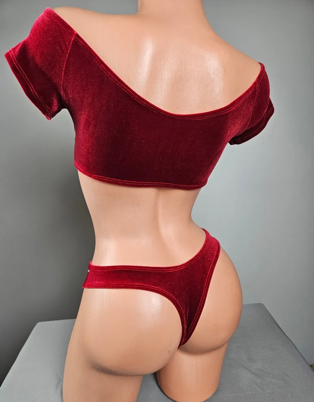 Red Velvet Cap Sleeve Top & Thong Bikini