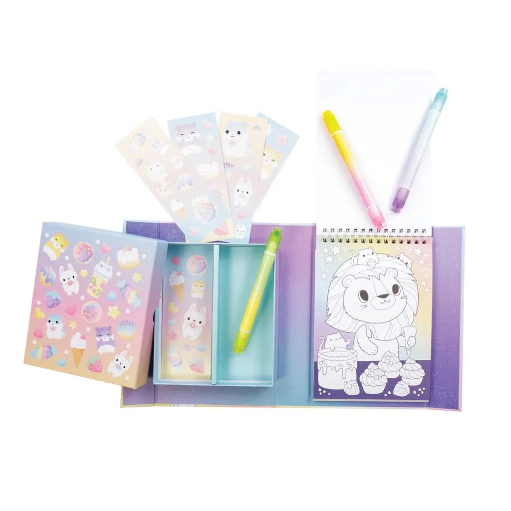 Schylling Tiger Tribe Pastel Kawaii Cafe Coloring Set - Kids Art Kit