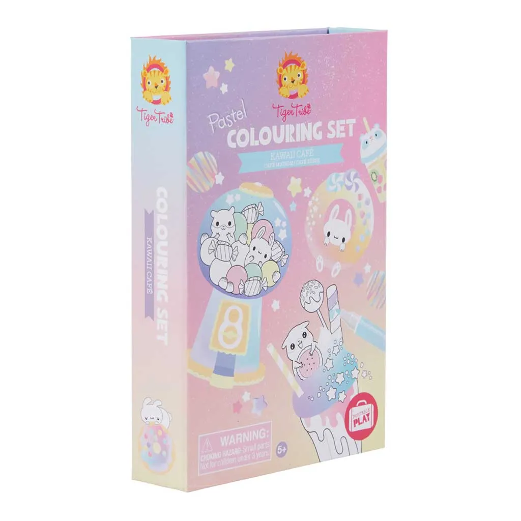 Schylling Tiger Tribe Pastel Kawaii Cafe Coloring Set - Kids Art Kit