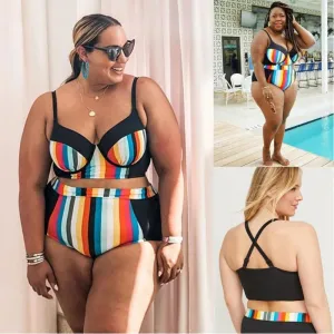 Split high waist bikini swimwear plus size