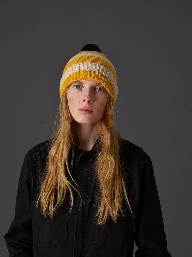 Stripe Pompom Hat Black & Oatmeal Sample Sale