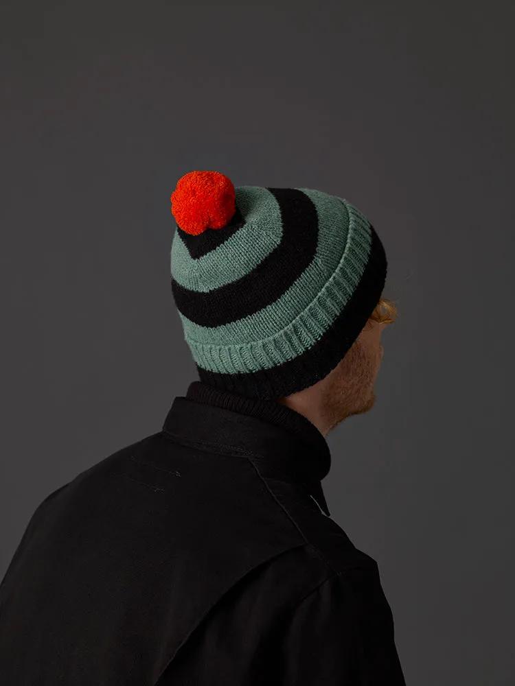 Stripe Pompom Hat Black & Oatmeal Sample Sale