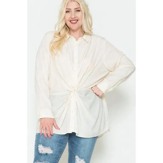 Twisted Knot Detail Oversized Satin Shirt