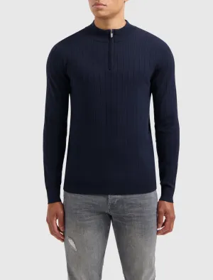 Vertical Striped Halfzip Knitwear | Navy