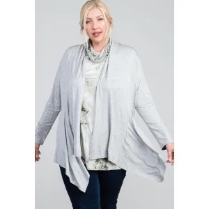 Waist Seam Shark Bite Long Sleeve Open Solid Cardigan