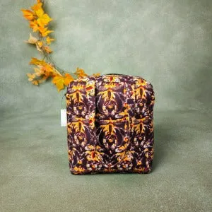 Water Proof Cotton Lunch Bag Maroon with Yellow Botanical Prints