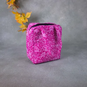 Water Proof Cotton Lunch Bag Pink Colour with White Flower Design.