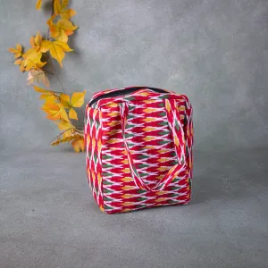 Water Proof Cotton Lunch Bag Red Colour Ikat Design.